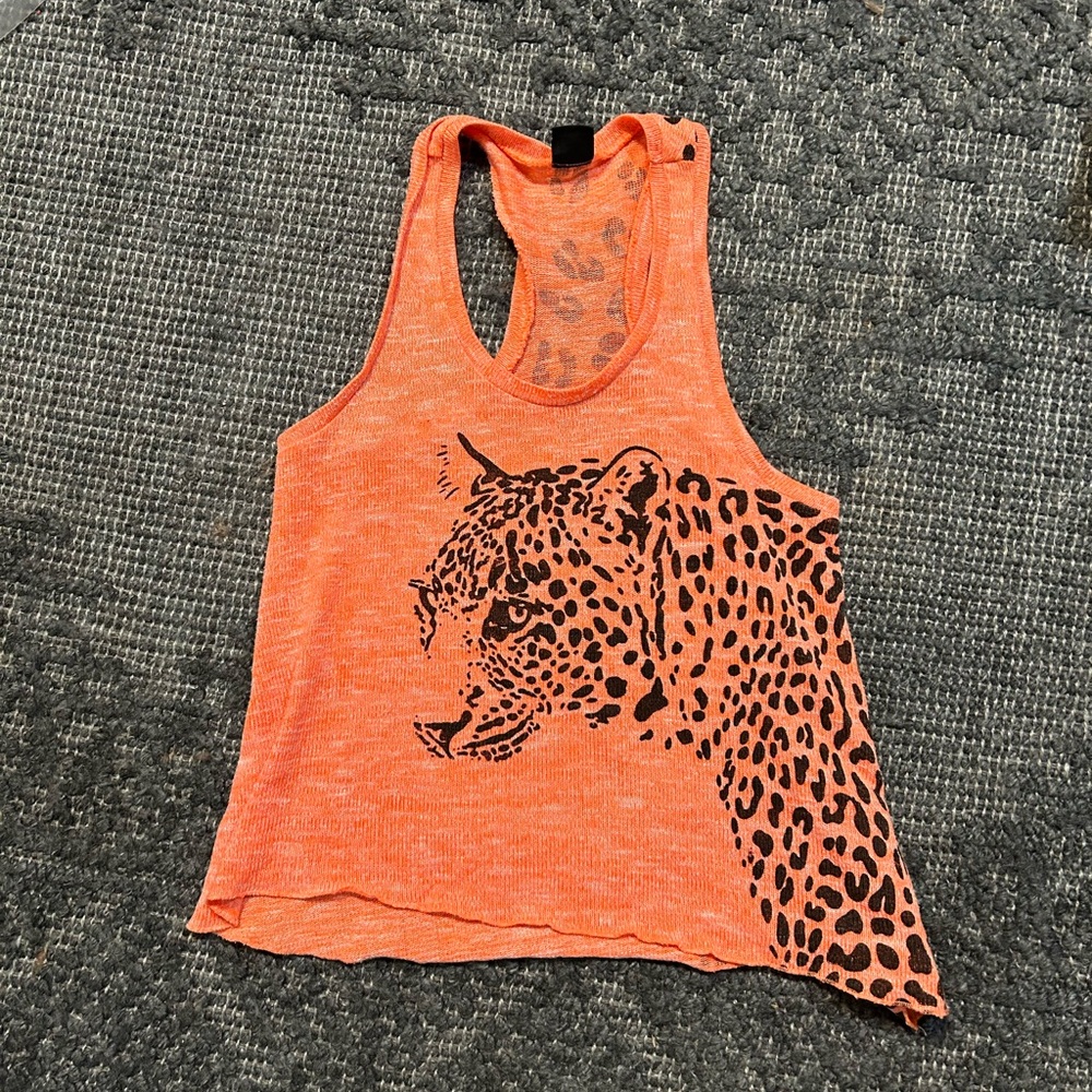 Orange Leopard Print Women's Tank Top Size Small Bright Orange Jaguar Tank